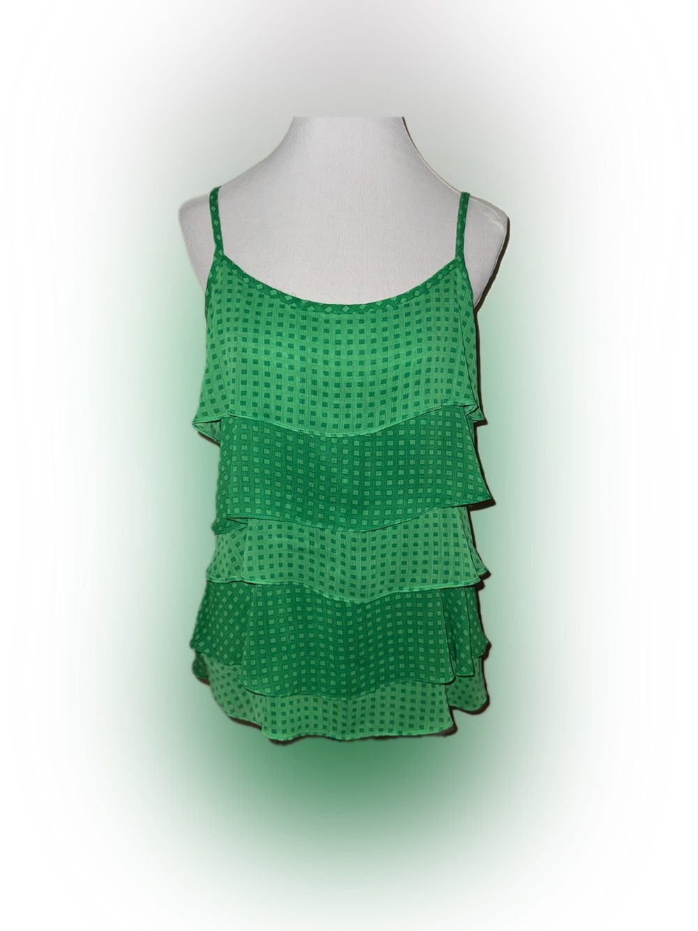 NY&Co Emerald Green Multi-Tiered Spaghetti Strap Camisole Top, Sz L